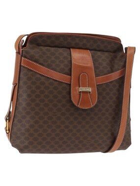 Authentic CELINE Macadam Canvas Shoulder Bag PVC Leather Brown Gold